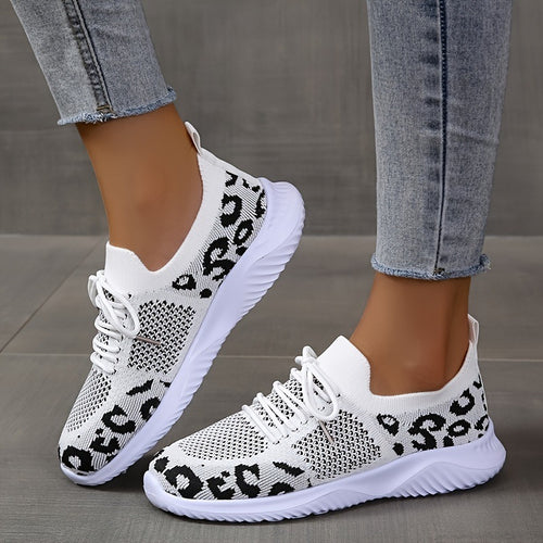 Women's Leopard Print Lace-Up Sneakers