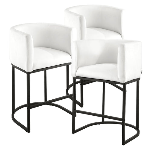 Bar Stool Set of 3, 25in Counter Height Stools with Backrest and Arm, White