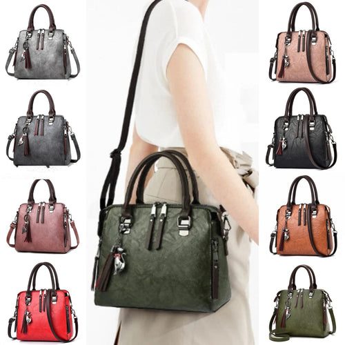 Vintage PU Leather Tassel Tote Bag