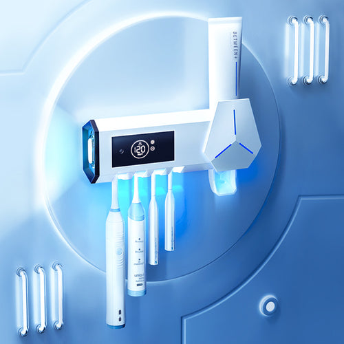Smart UV Toothbrush Sterilizer, Wall-Mounted Storage Holder, No Drilling Required