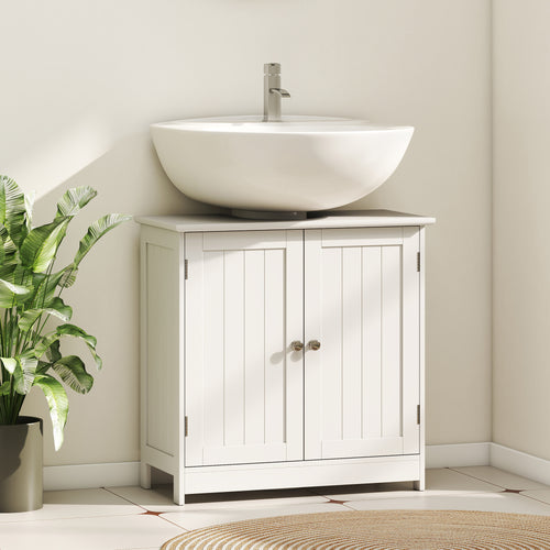 24" Under Sink Storage Cabinet with 2 Doors and Shelves, Pedestal Sink Bathroom Vanity Furniture, White